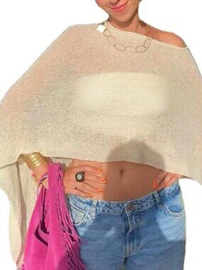 Women Sheer Poncho Top Knit Crochet Lightweight See Through Shawl Summer Shrug B